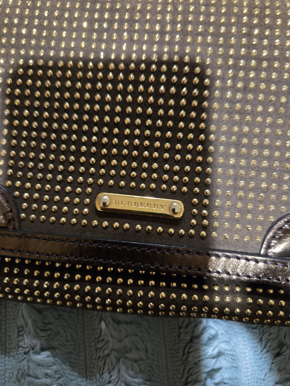 Burberry Metallic Bronze Studded Leather Flap Crossbody Chain Bag - AUTHENTIC